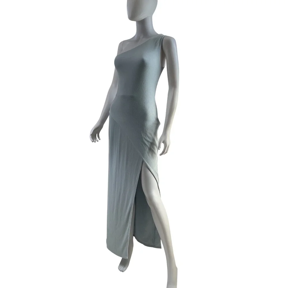 Abercrombie & Fitch One Shoulder‎ Ribbed Maxi Dress Light Blue Tall XST NEW